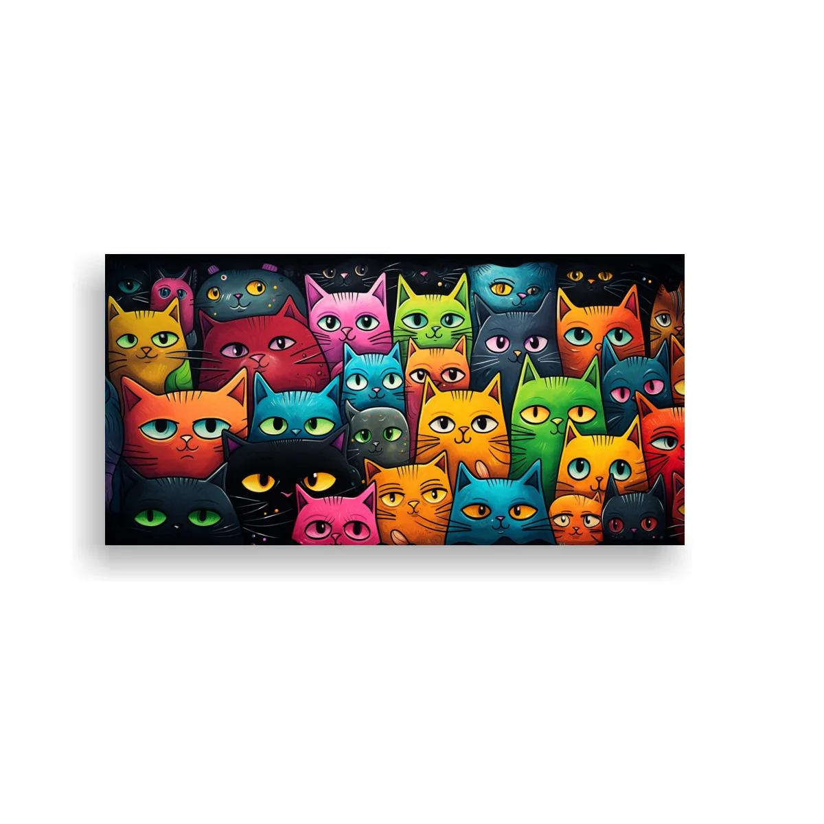Cuadro grupo de gatos de colores en mosaico compacto