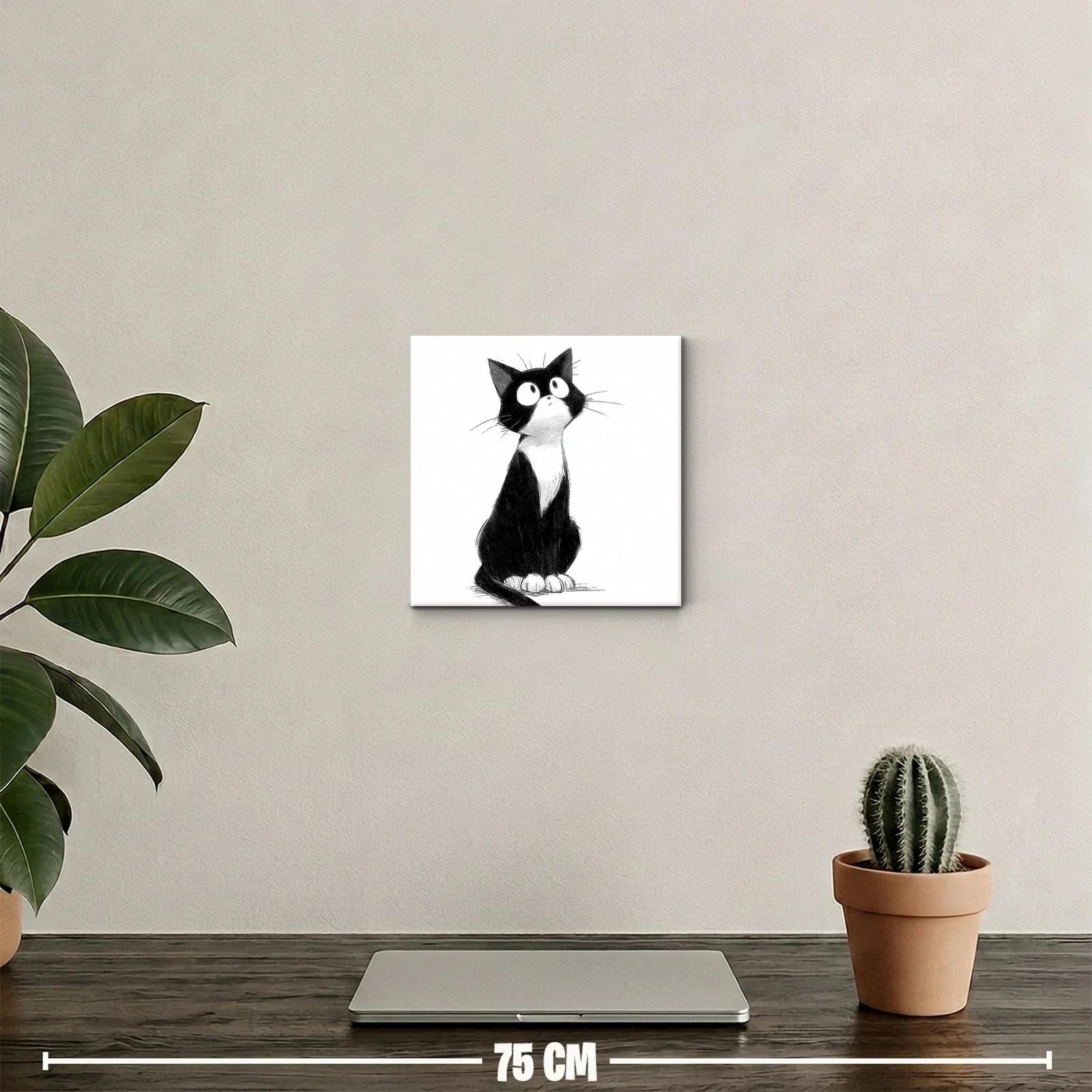 Dibujo minimalista de gato curioso en blanco y negro — miniatura 2