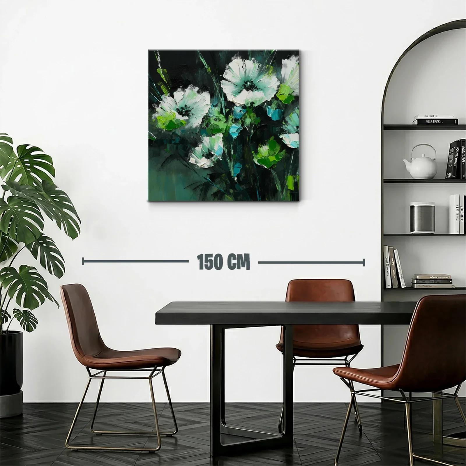 Cuadro floral con tonos verdes y blancos vibrantes — miniatura 2