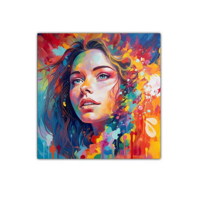 Retrato vibrante con explosión de color y expresión intensa