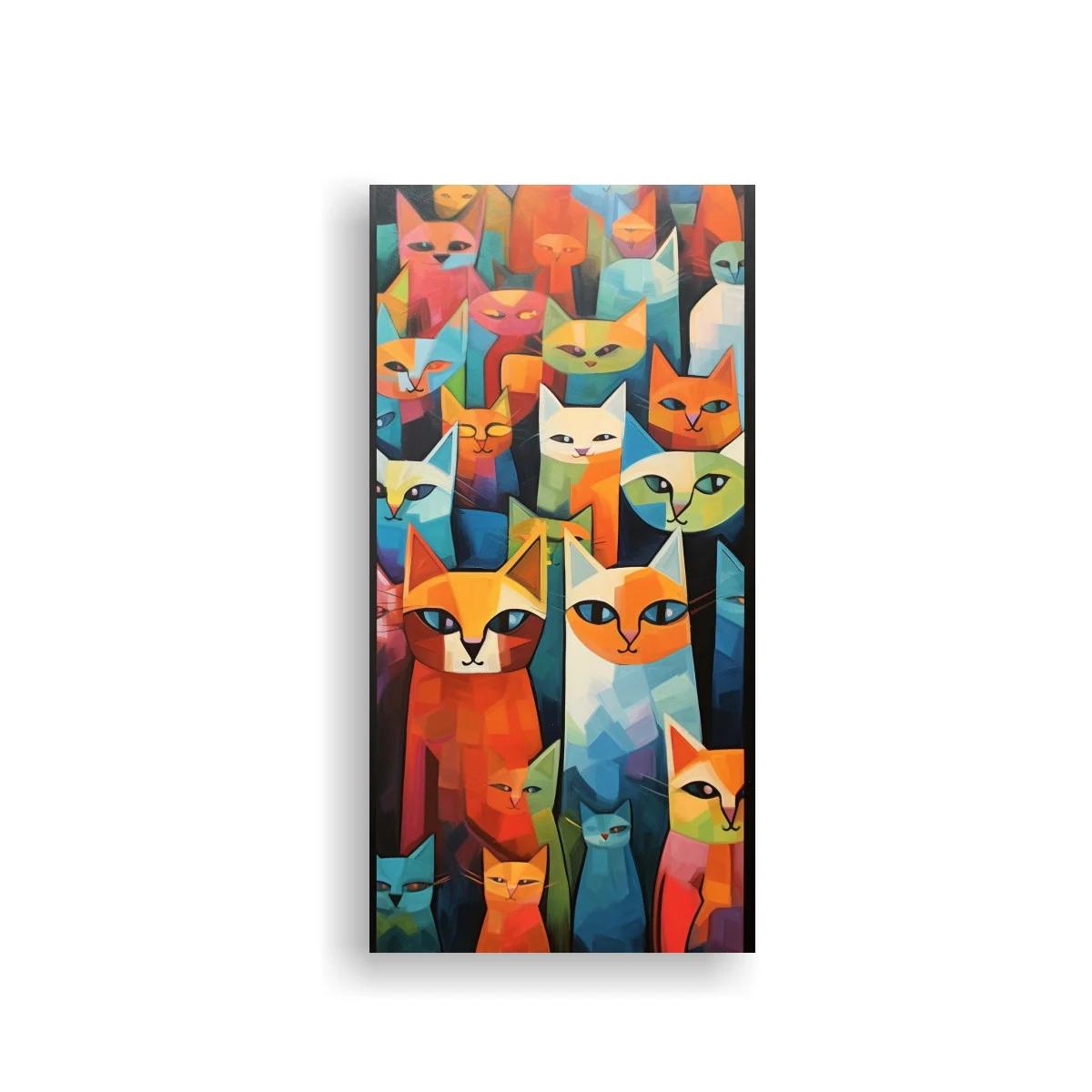 Cuadro gatos geométricos en mosaico de colores