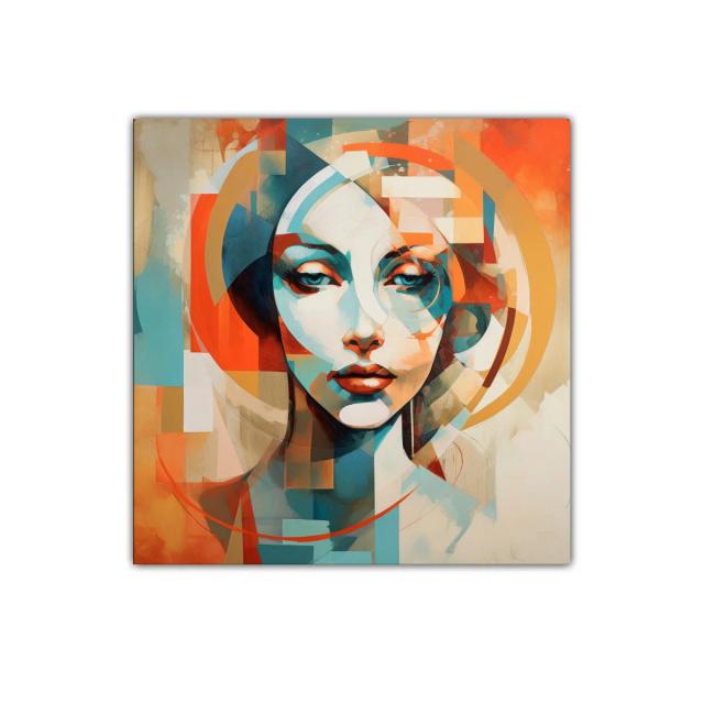 Retrato moderno en tonos cálidos y azules vibrantes