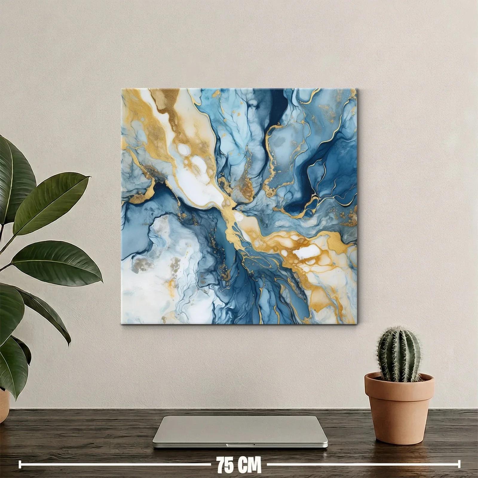 Arte abstracto con tonos azul y dorado para ambientes elegantes — miniatura 2