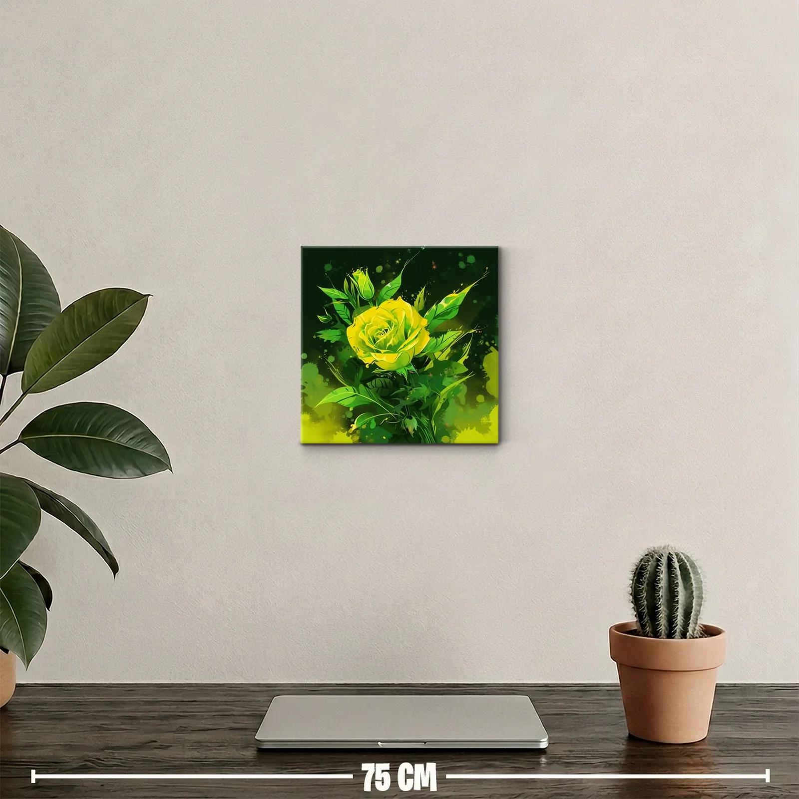 Rosa amarilla vibrante sobre fondo verde intenso — miniatura 2