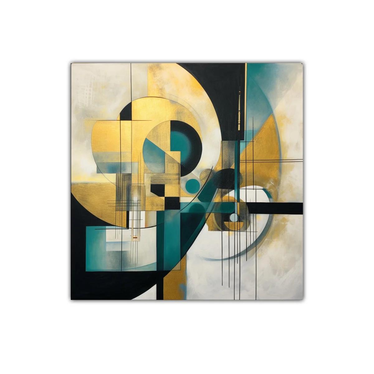 Composición abstracta en tonos oro y turquesa