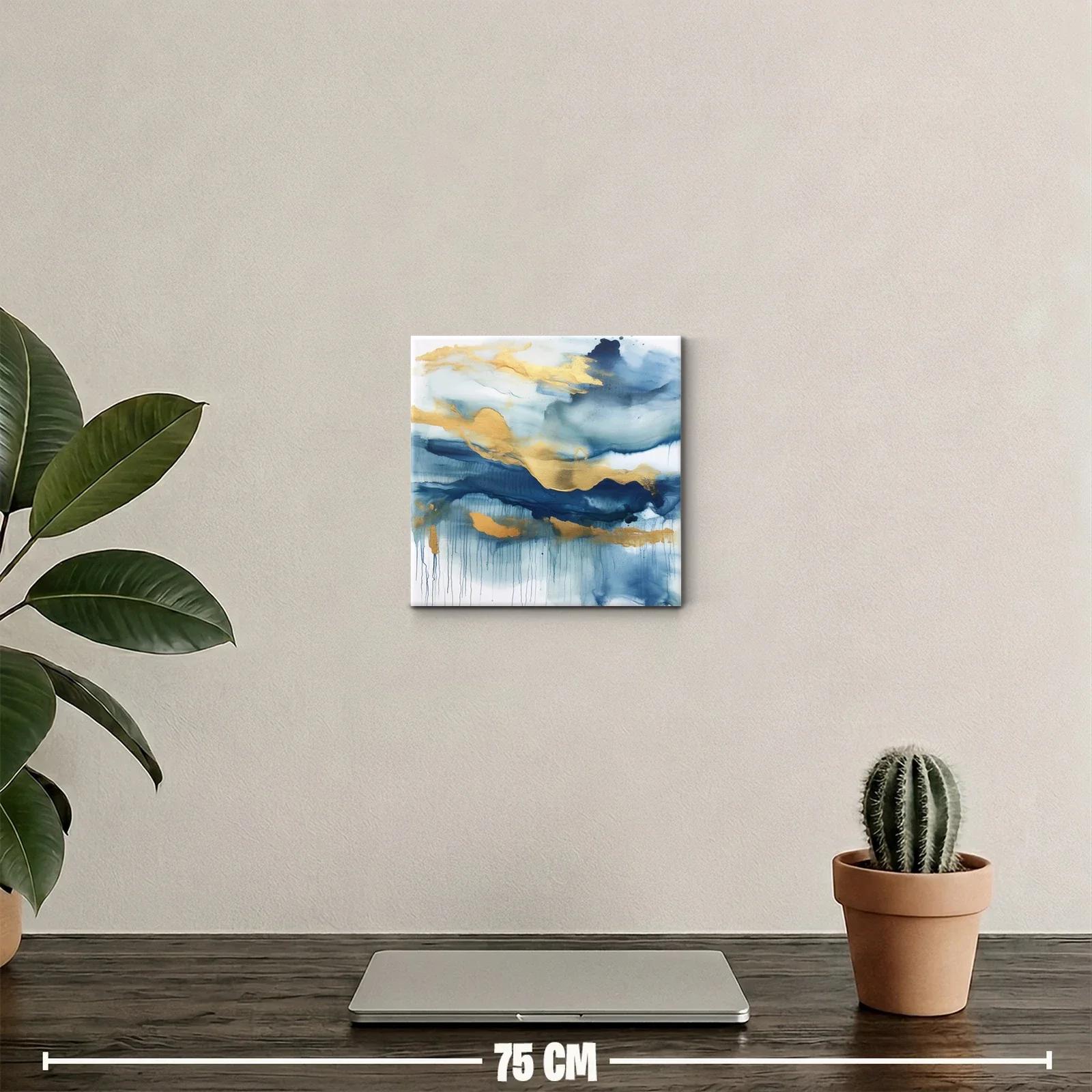 Cuadro abstracto con tonos azules y dorados elegantes — miniatura 2