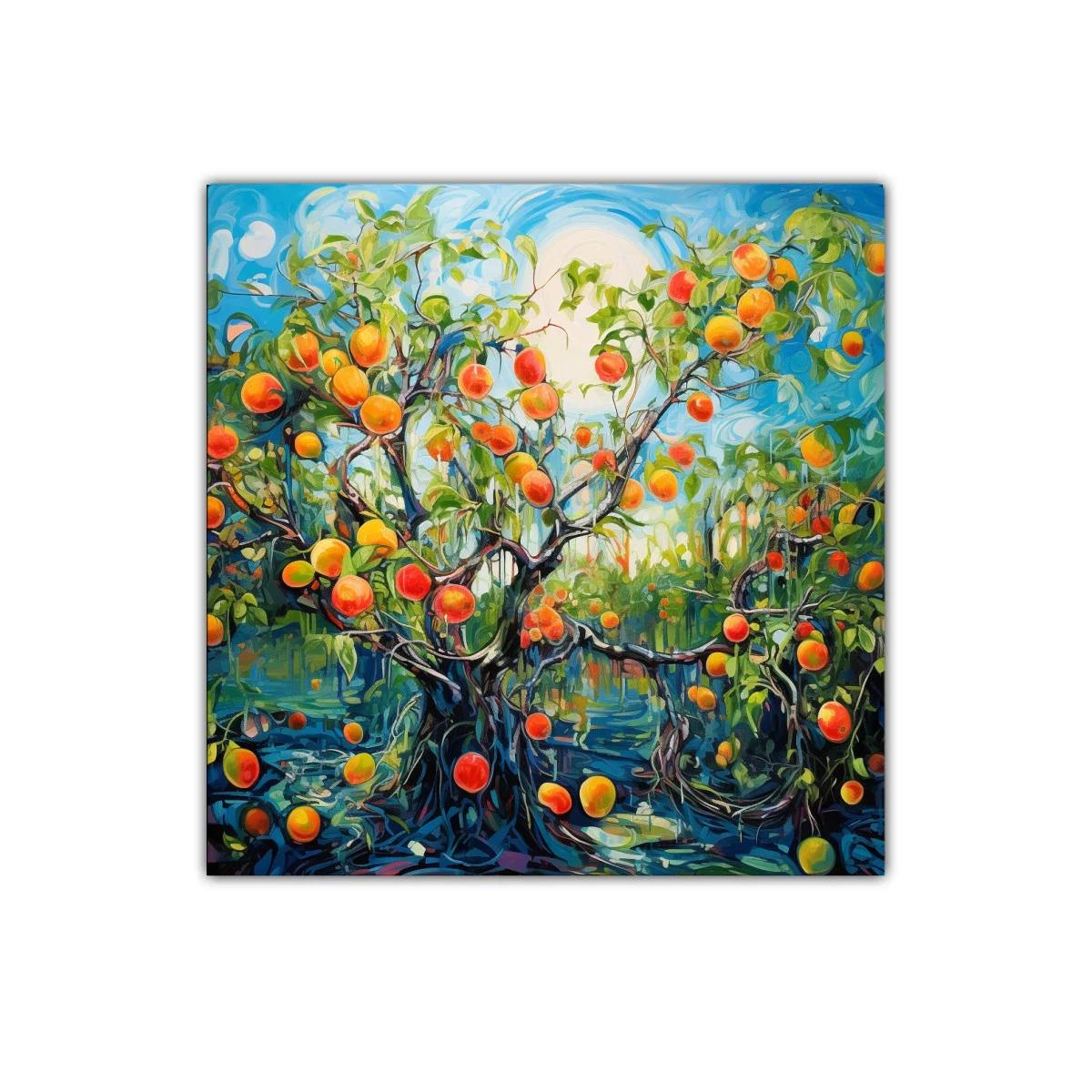 Cuadro vibrante con árbol frutal en abundancia de colores — imagen principal