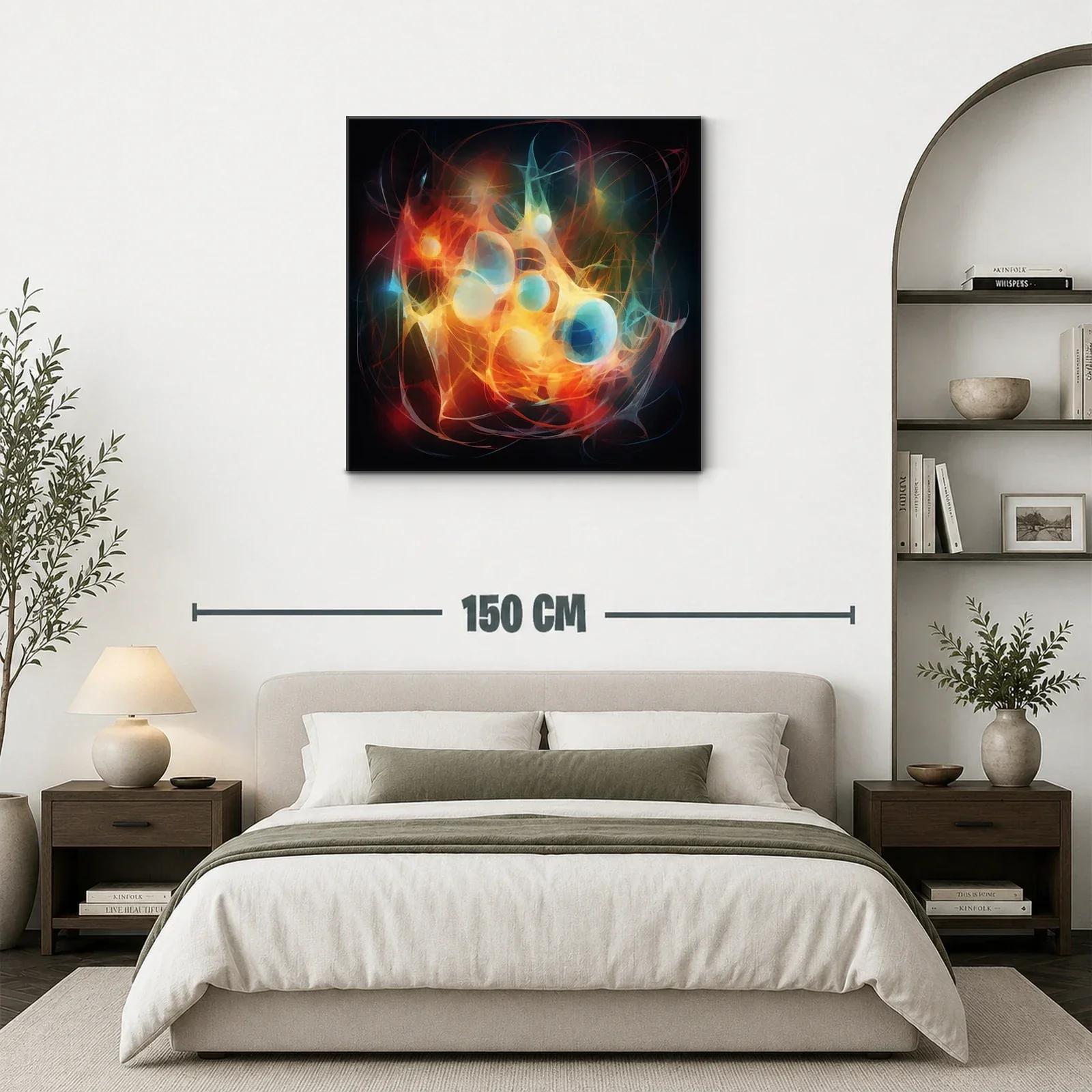 Cuadro abstracto con esferas vibrantes y líneas dinámicas — miniatura 3