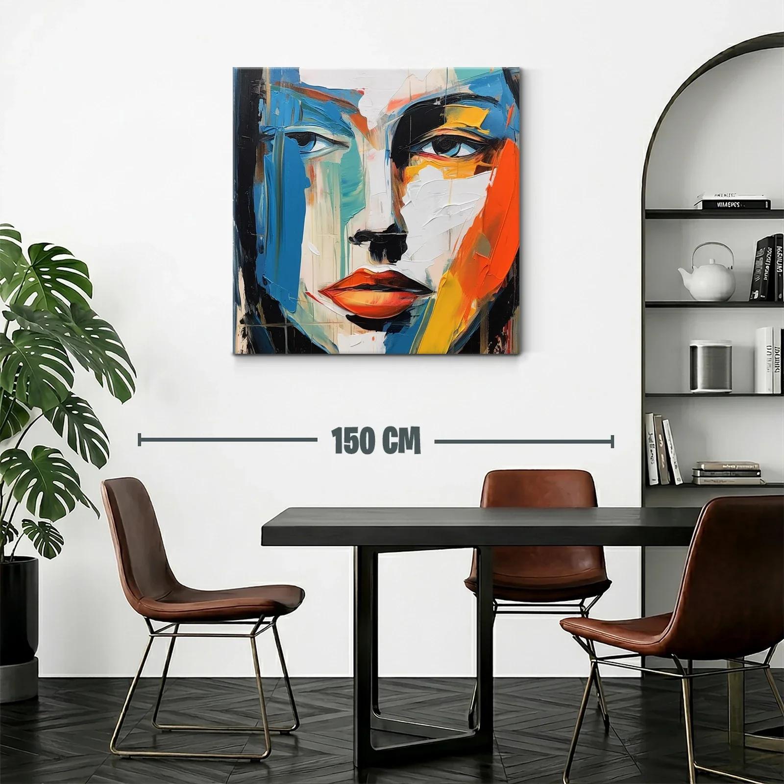 Cuadro abstracto con rostro expresivo en tonos vibrantes — miniatura 2