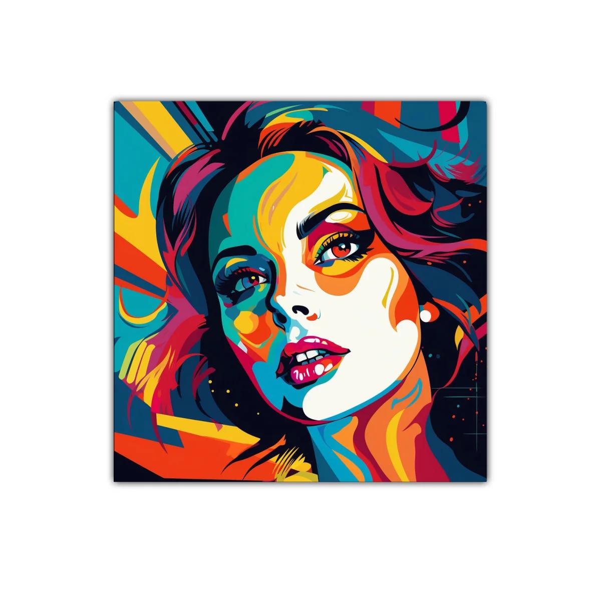 Retrato femenino vibrante con colores intensos y expresivos