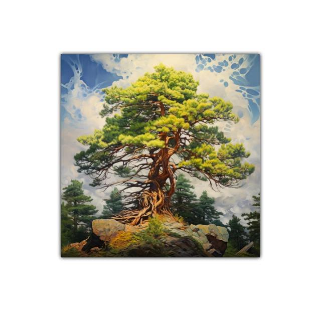 Árbol milenario sobre rocas bajo cielo azul