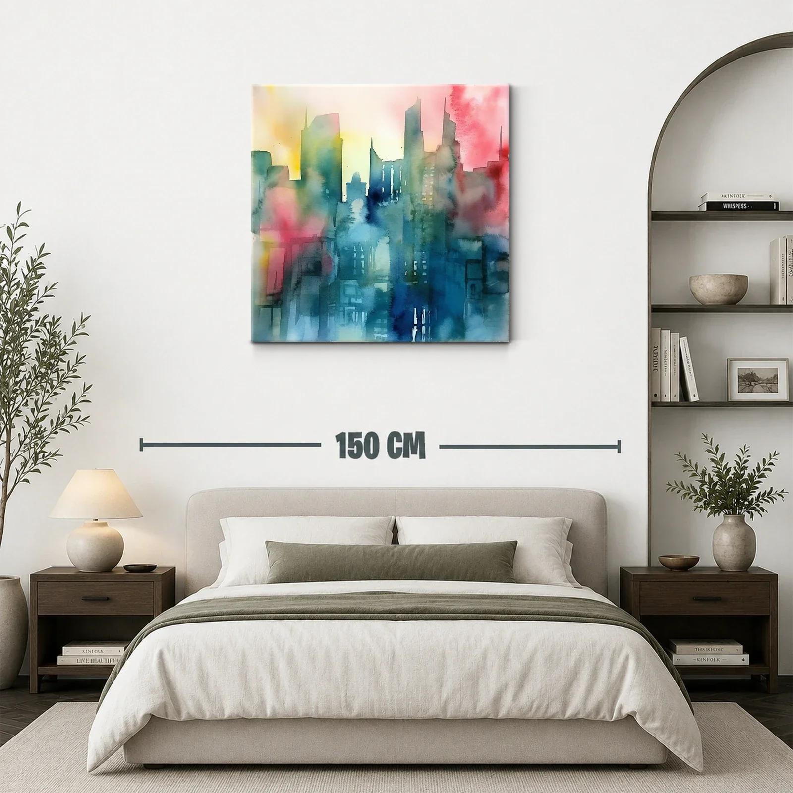Cuadro abstracto de ciudad con tonos vibrantes y suaves — miniatura 3