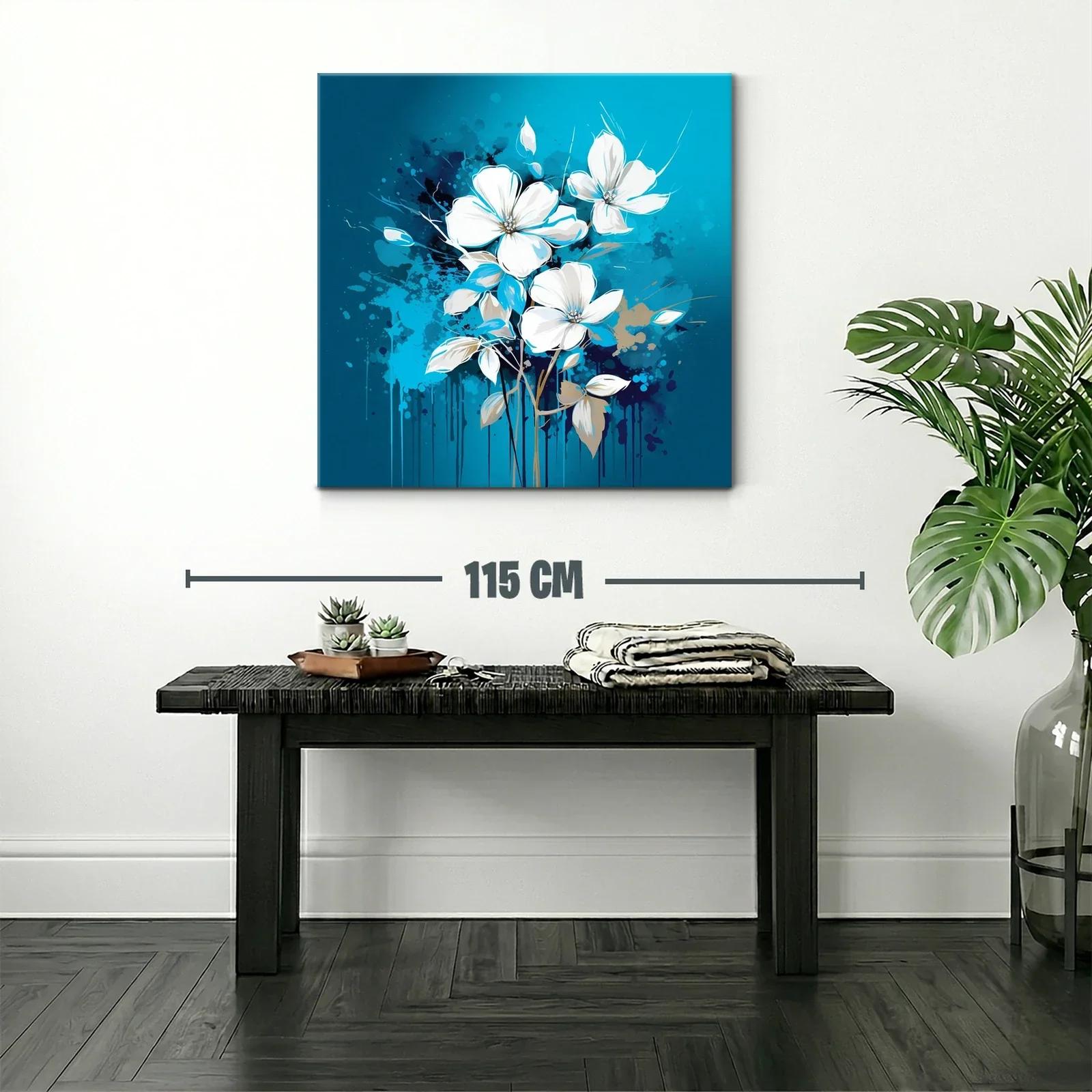 Flores blancas sobre fondo azul vibrante con salpicaduras — miniatura 2