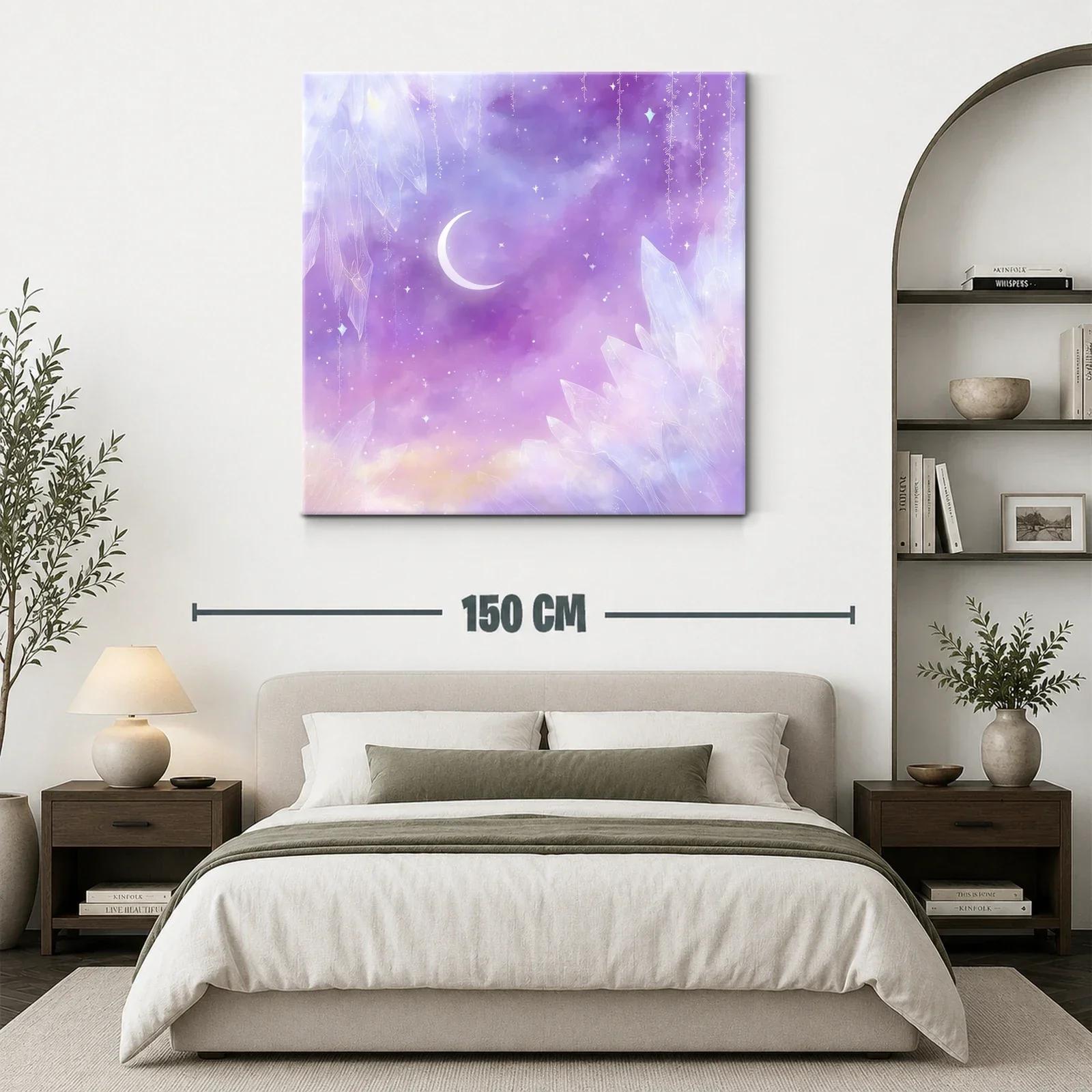 Cuadro con luna creciente y cristales en tonos lavanda y violeta — miniatura 3