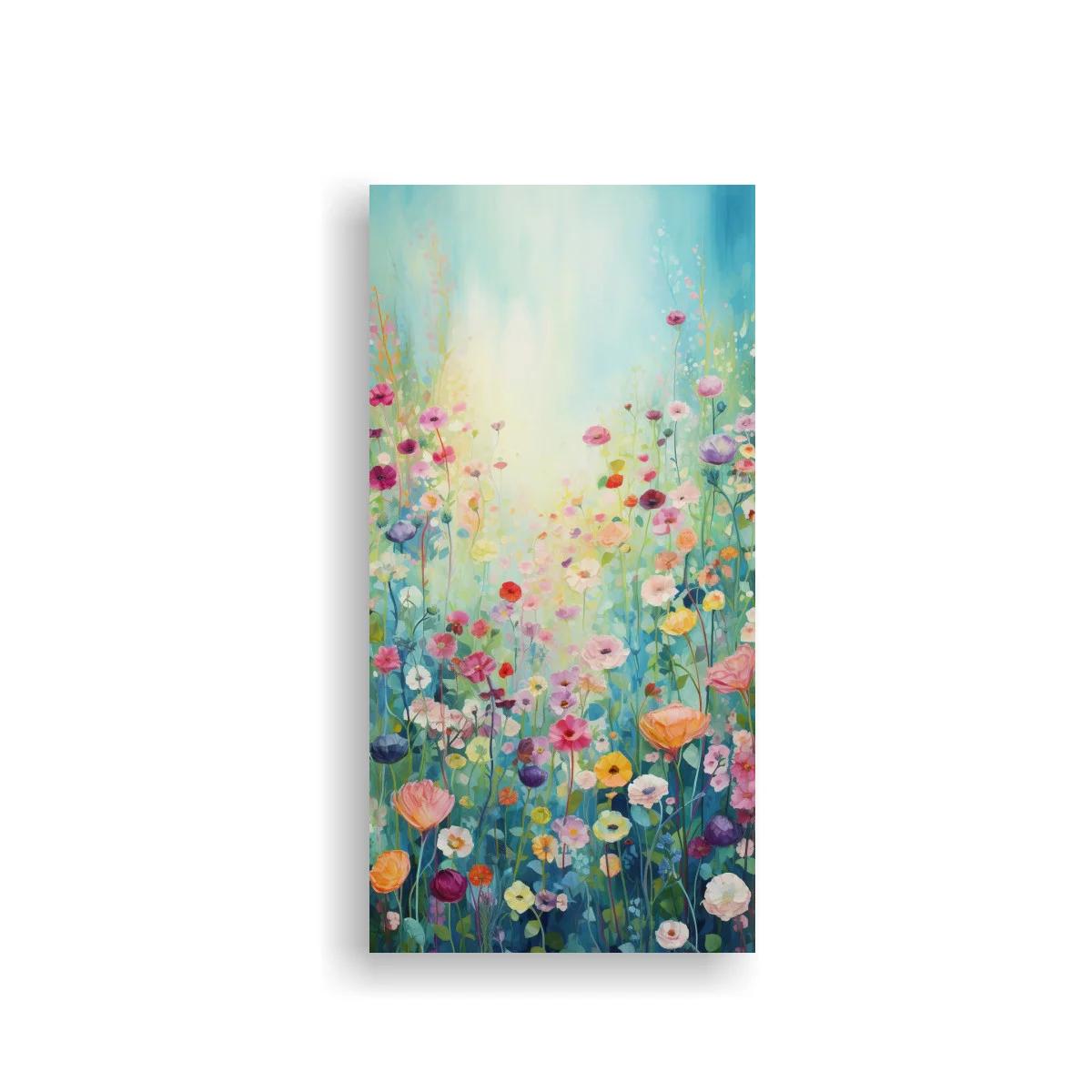 Cuadro campo de flores silvestres turquesa y celeste