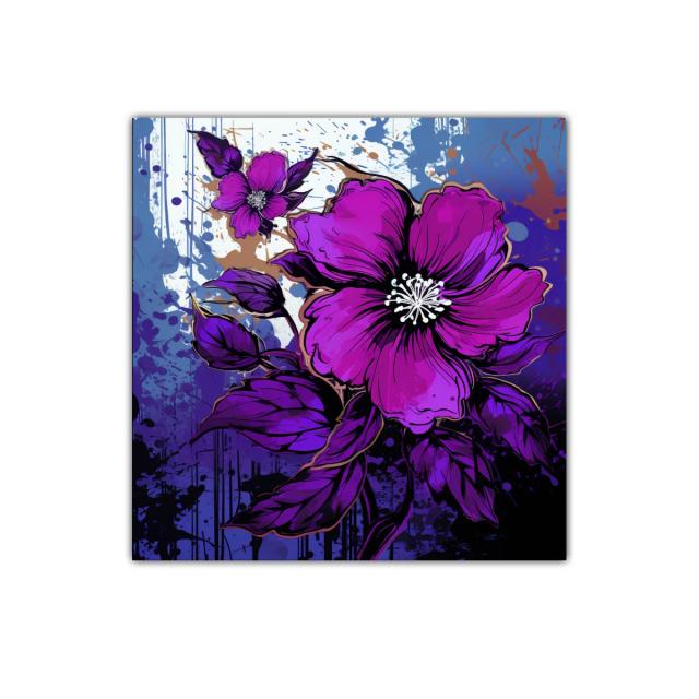 Cuadro con vibrantes flores en tonos morados y azulados