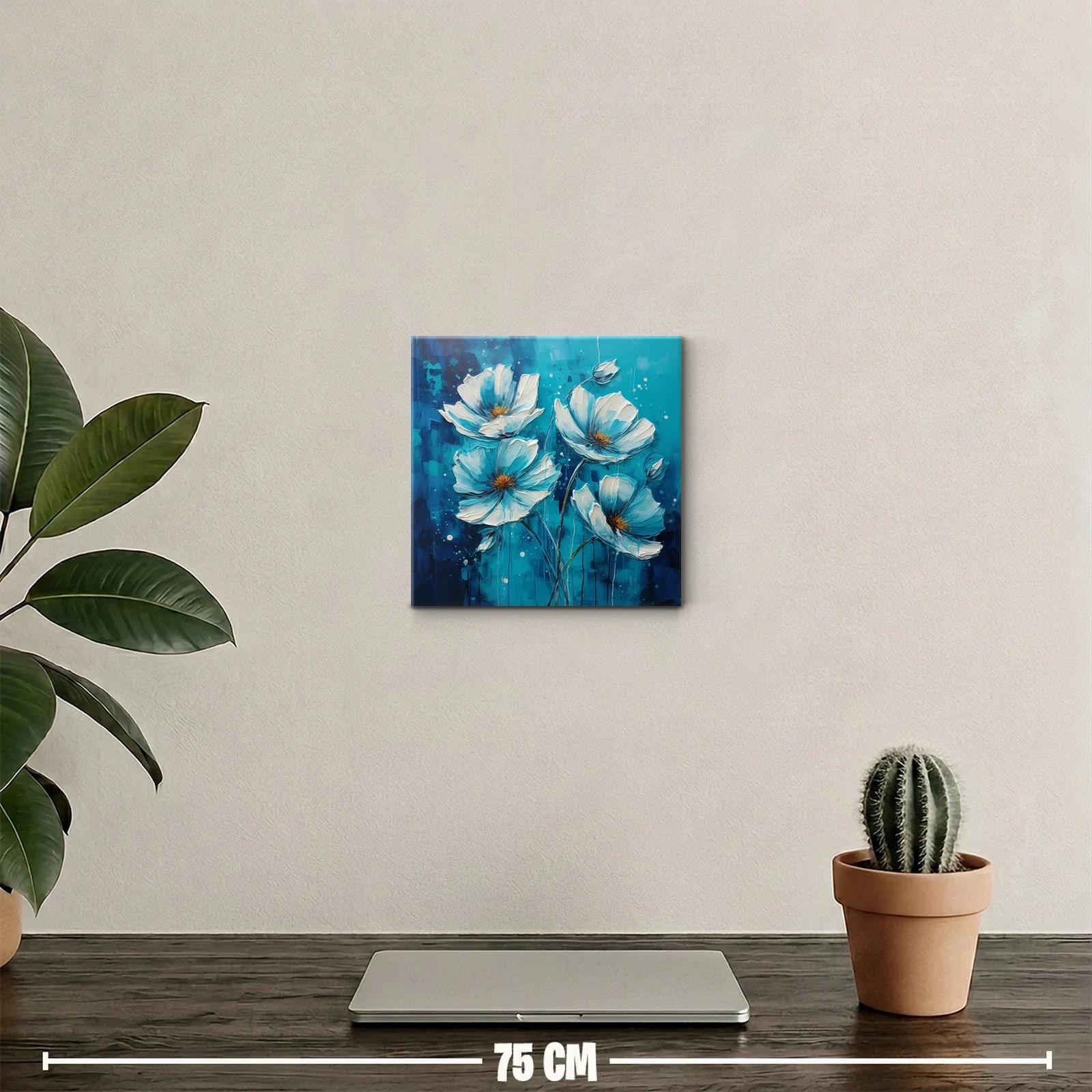 Cuadro decorativo con flores blancas y tonos azul turquesa — miniatura 2