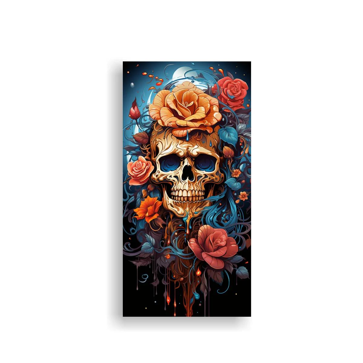 Cuadro calavera humana rodeada de rosas