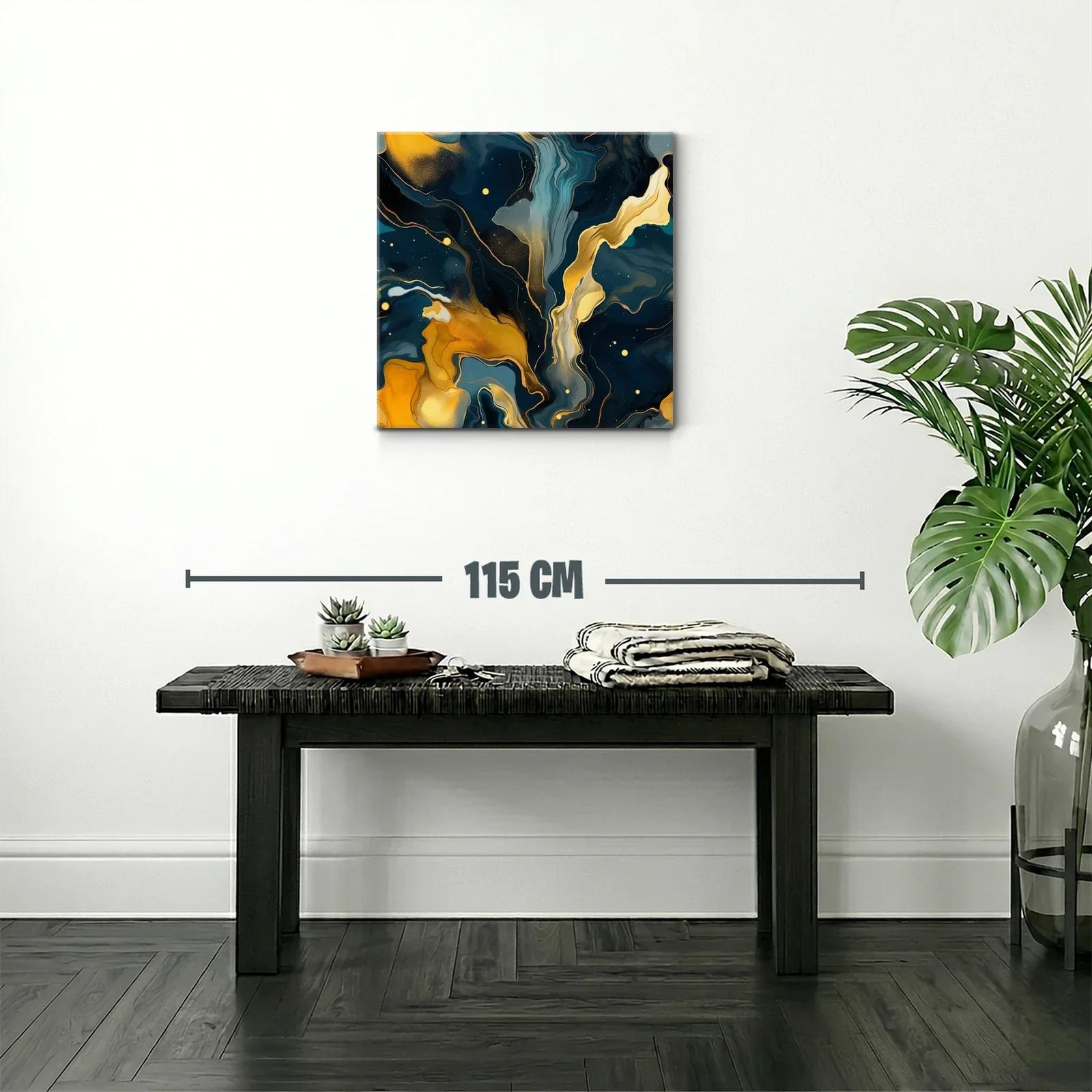 Cuadro abstracto con tonos dorados y azules intensos — miniatura 2