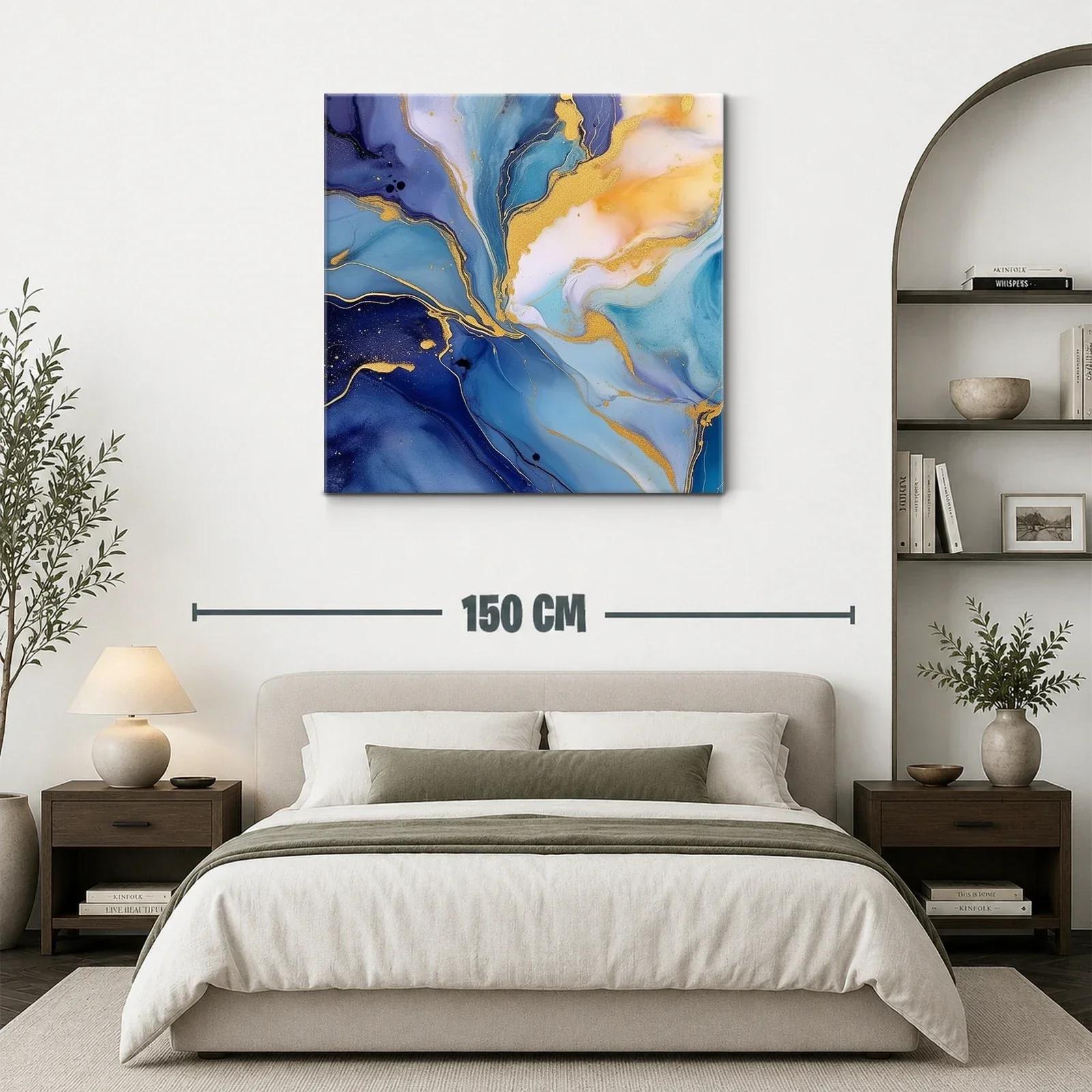 Cuadro abstracto en tonos azules y dorados sofisticados — miniatura 3