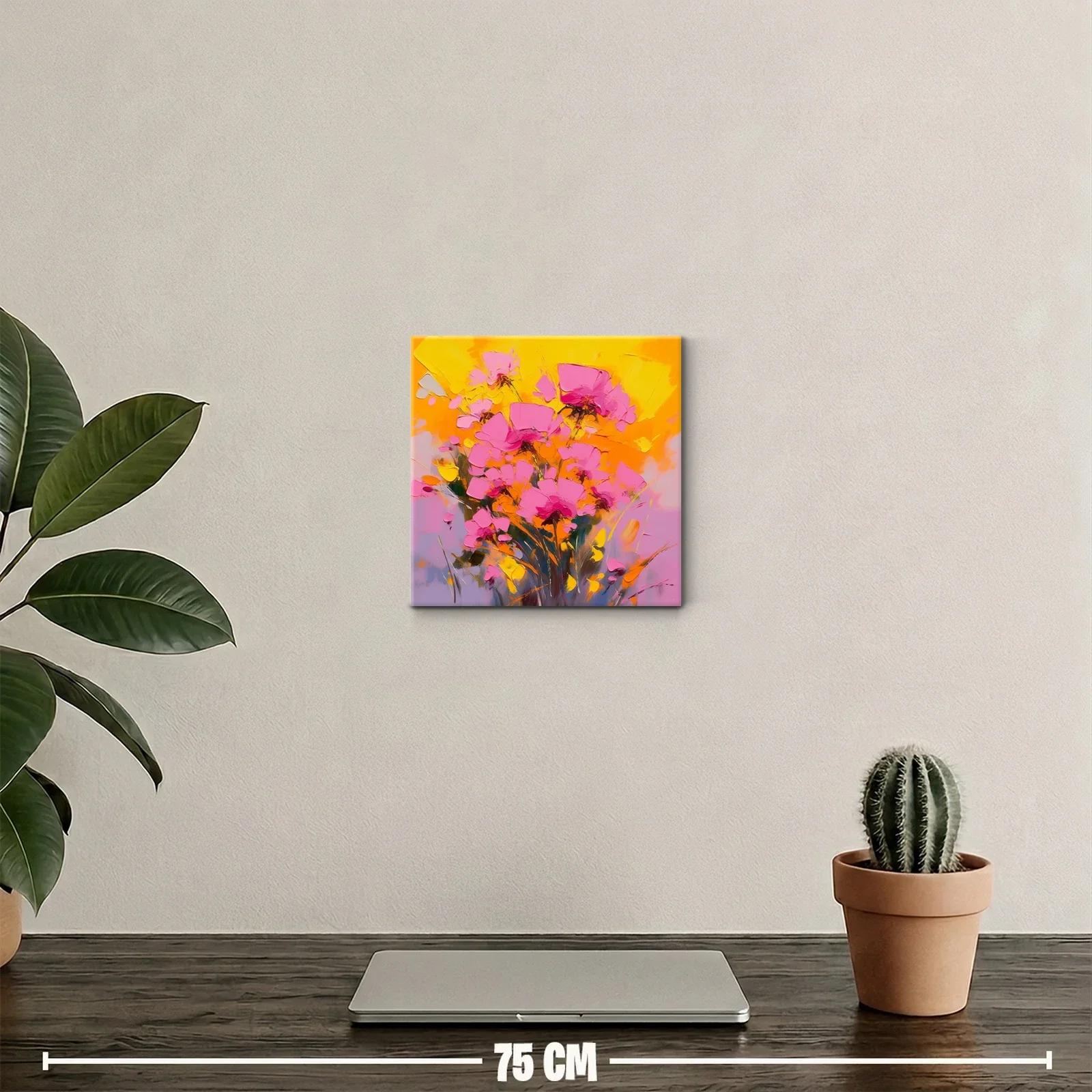 Cuadro decorativo con flores vibrantes en tonos rosas y naranjas — miniatura 2