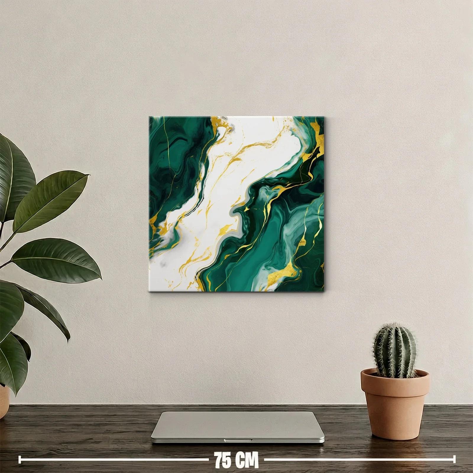 Cuadro abstracto con tonos verdes y detalles dorados — miniatura 2