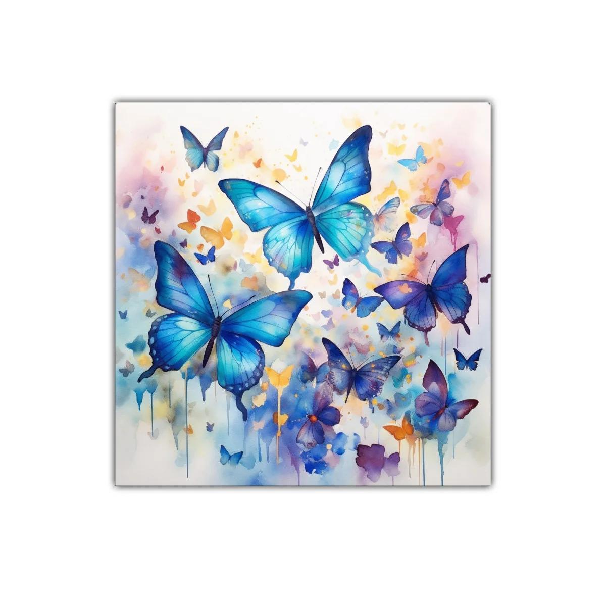Cuadro decorativo mariposas vibrantes en tonos azules y agua