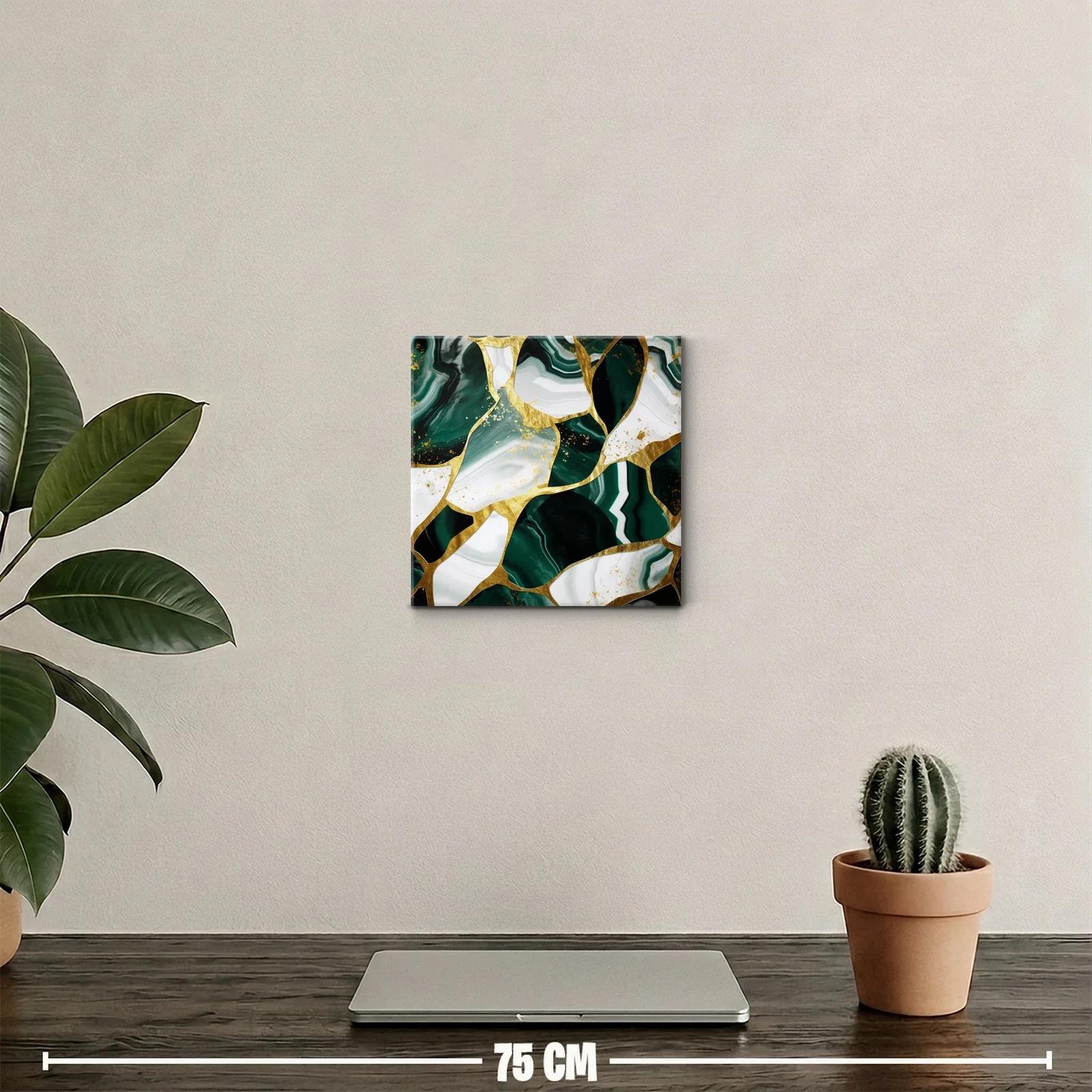 Cuadro abstracto con vetas verdes y detalles dorados — miniatura 2