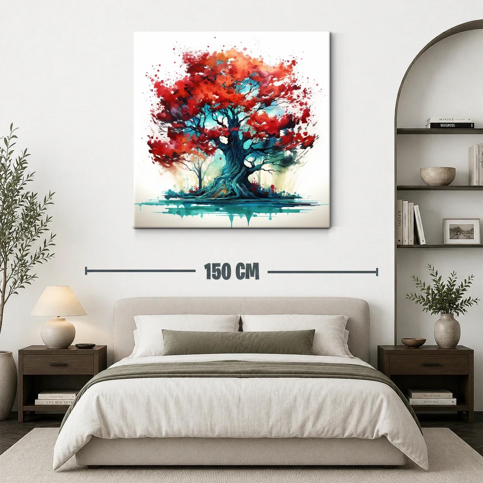 Impactante cuadro árbol con hojas rojas y tonos vibrantes — miniatura 3