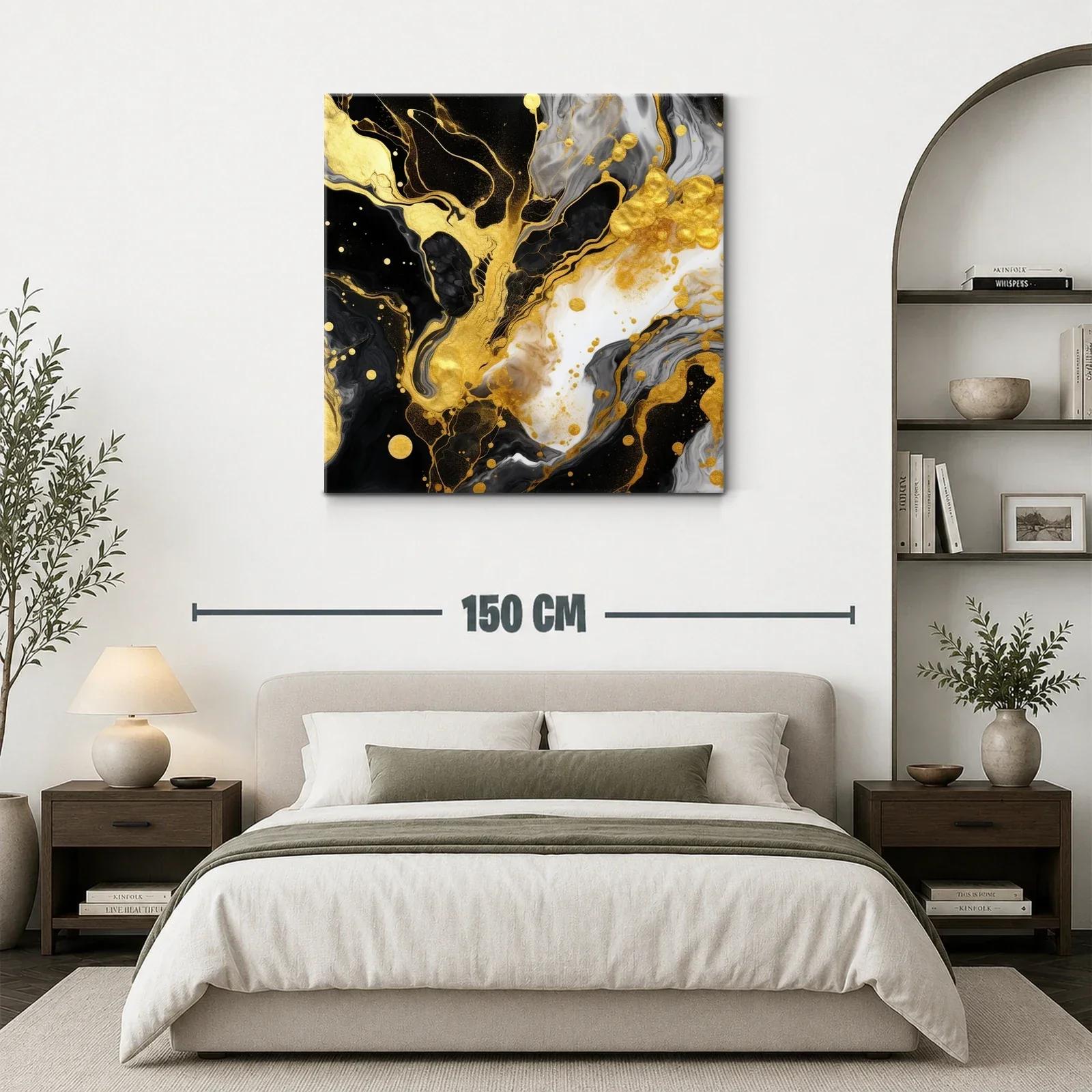 Cuadro abstracto con explosión en tonos dorados y negros — miniatura 3