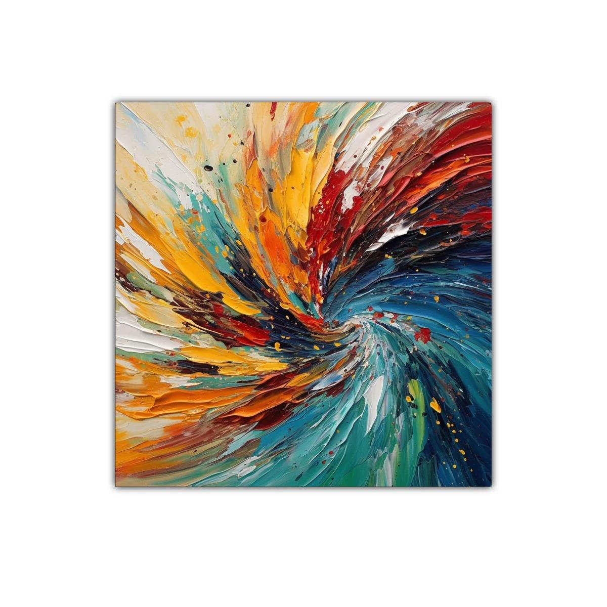 Cuadro abstracto con explosión de color vibrante y energía