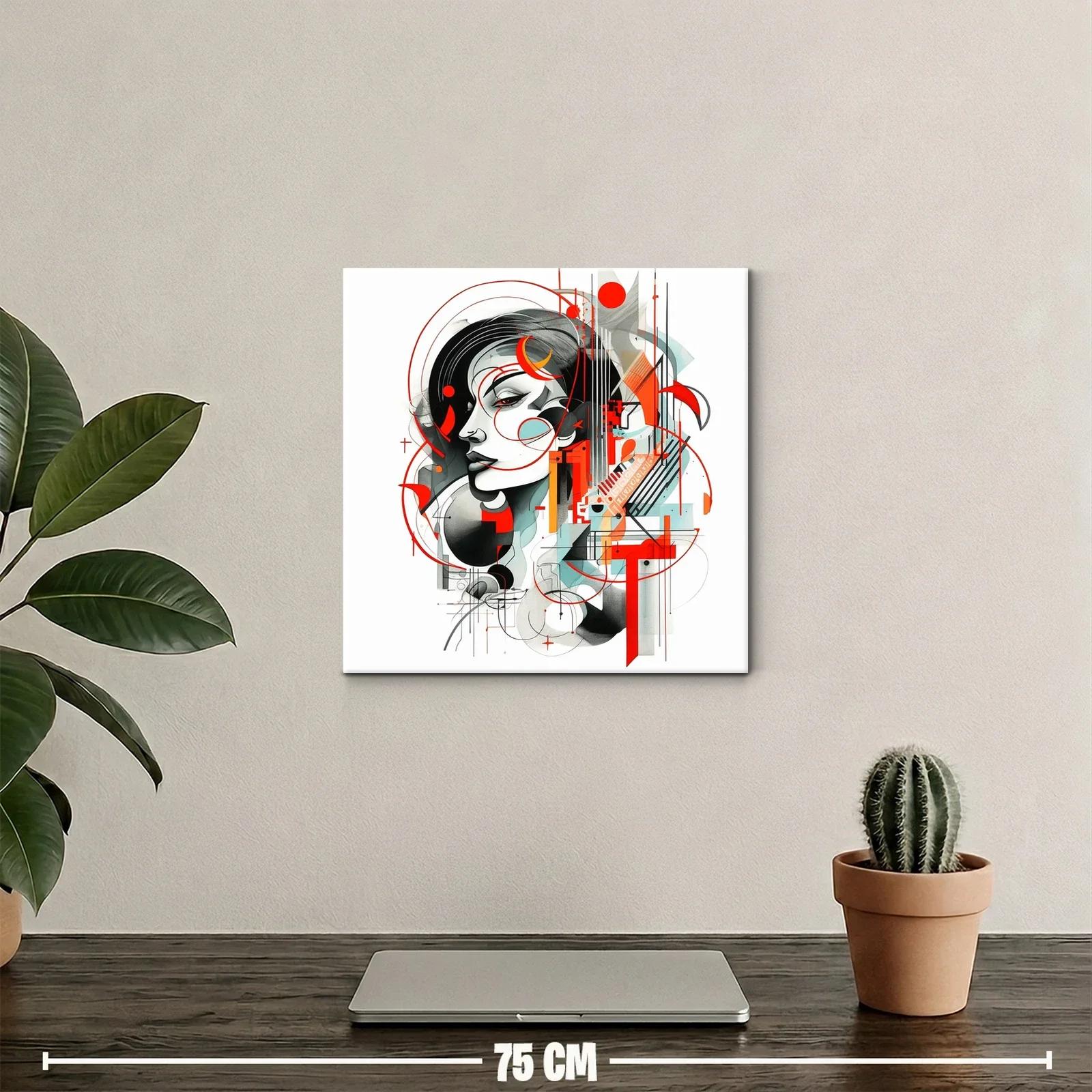 Retrato abstracto con trazos geométricos en tonos rojos y grises — miniatura 2