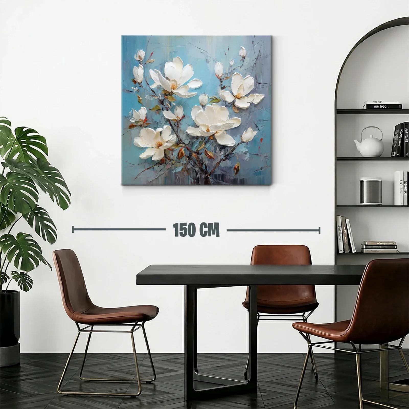 Cuadro con delicadas flores blancas sobre fondo azul — miniatura 2