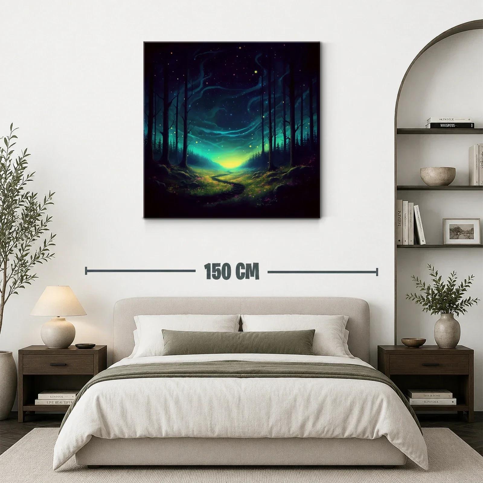 Paisaje nocturno mágico con sendero iluminado y cielo estrellado — miniatura 3
