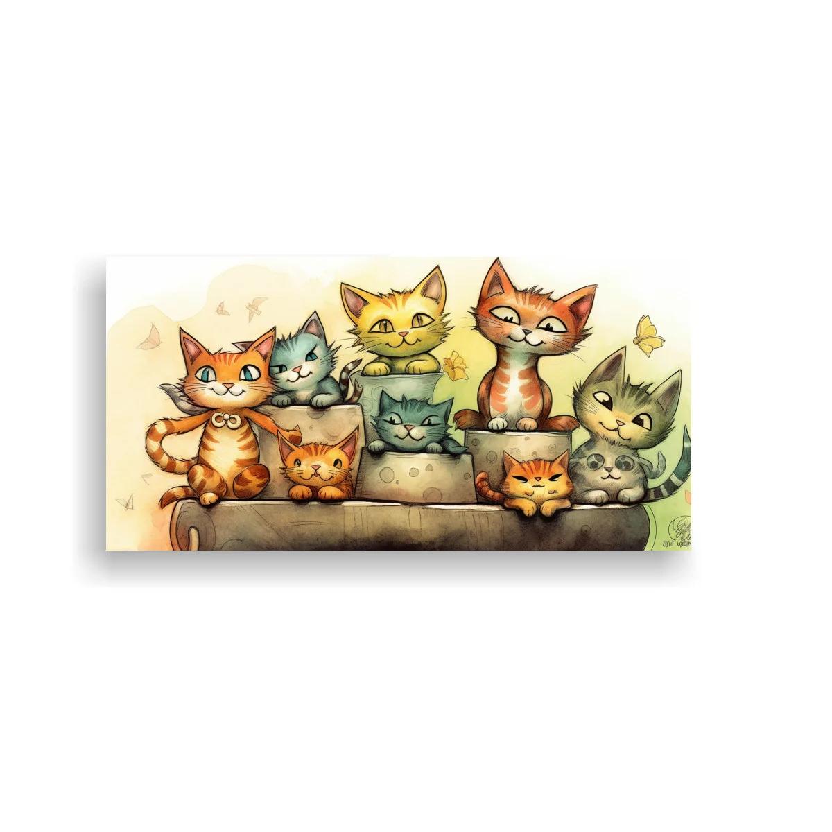 Cuadro grupo de gatos caricaturescos con mariposas amarillas — imagen principal