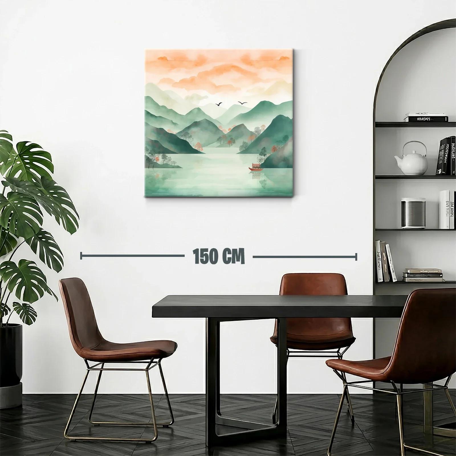 Serena escena de montañas y lago con tonos pastel cálidos — miniatura 2