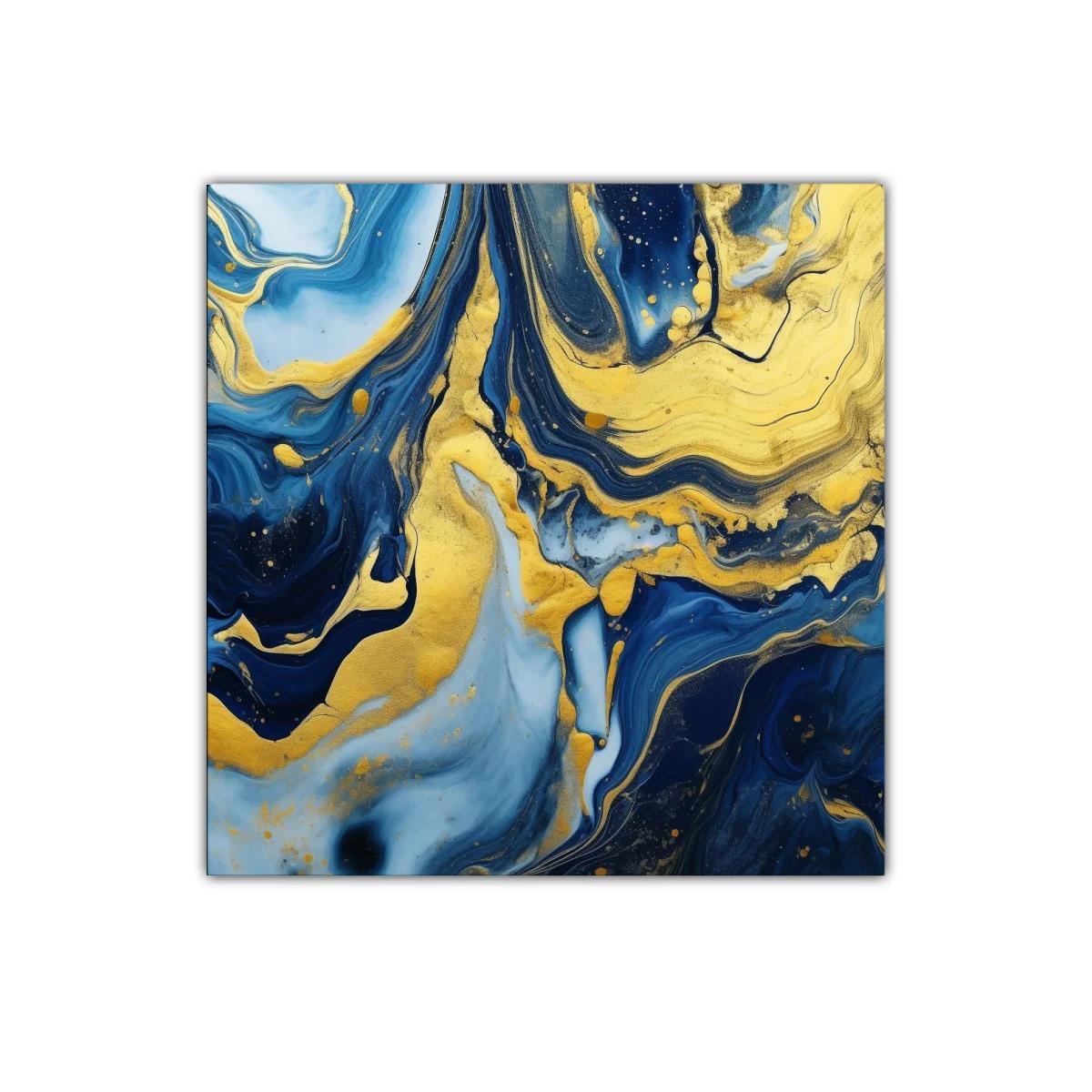 Abstracto en azul y dorado con movimiento fluido y elegante