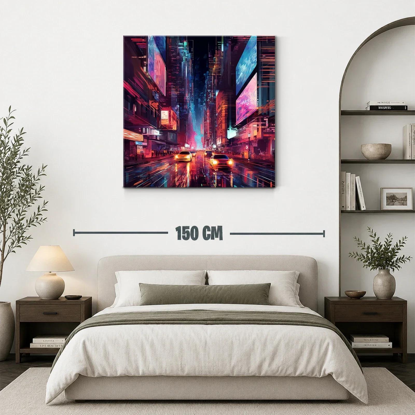 Ciudad nocturna vibrante con luces de neón y tráfico urbano — miniatura 3