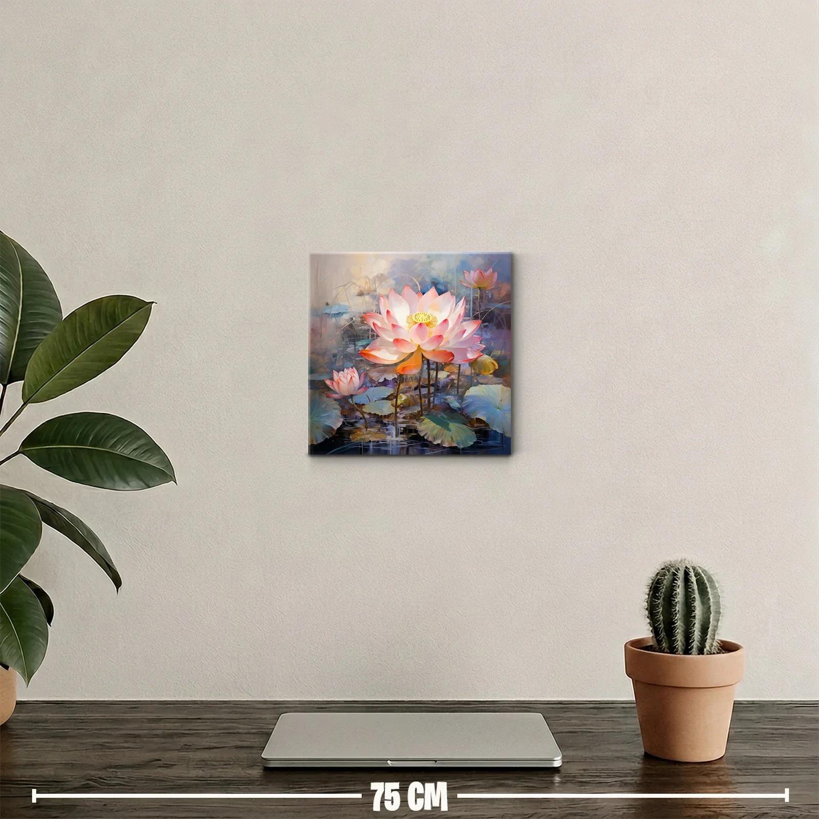 Cuadro decorativo con delicadas flores de loto en tonos pastel — miniatura 2