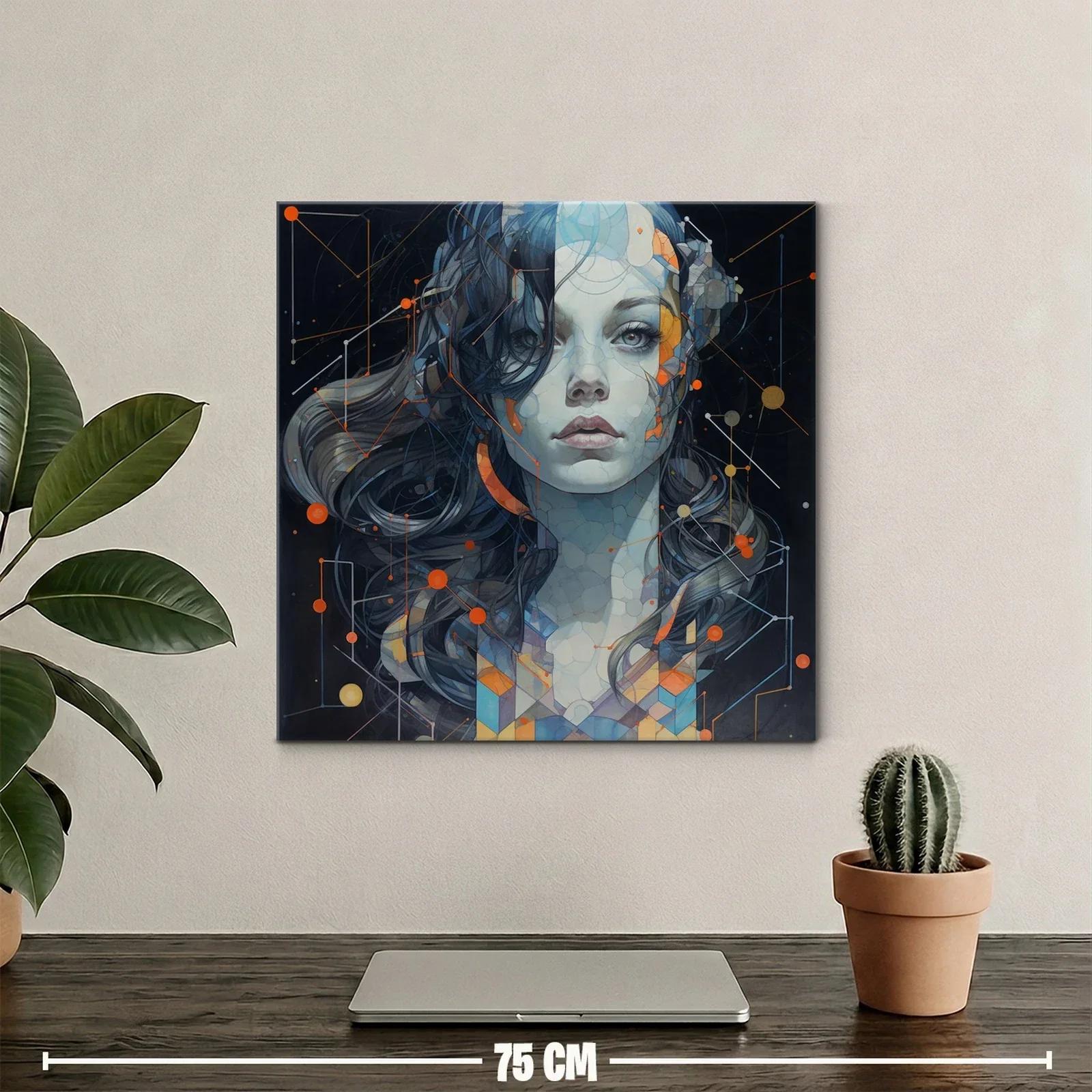 Retrato futurista femenino con detalles geométricos y vibrantes — miniatura 2