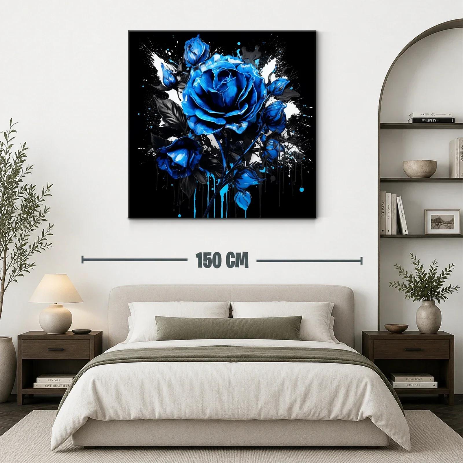 Rosa azul vibrante sobre fondo negro y blanco impactante — miniatura 3