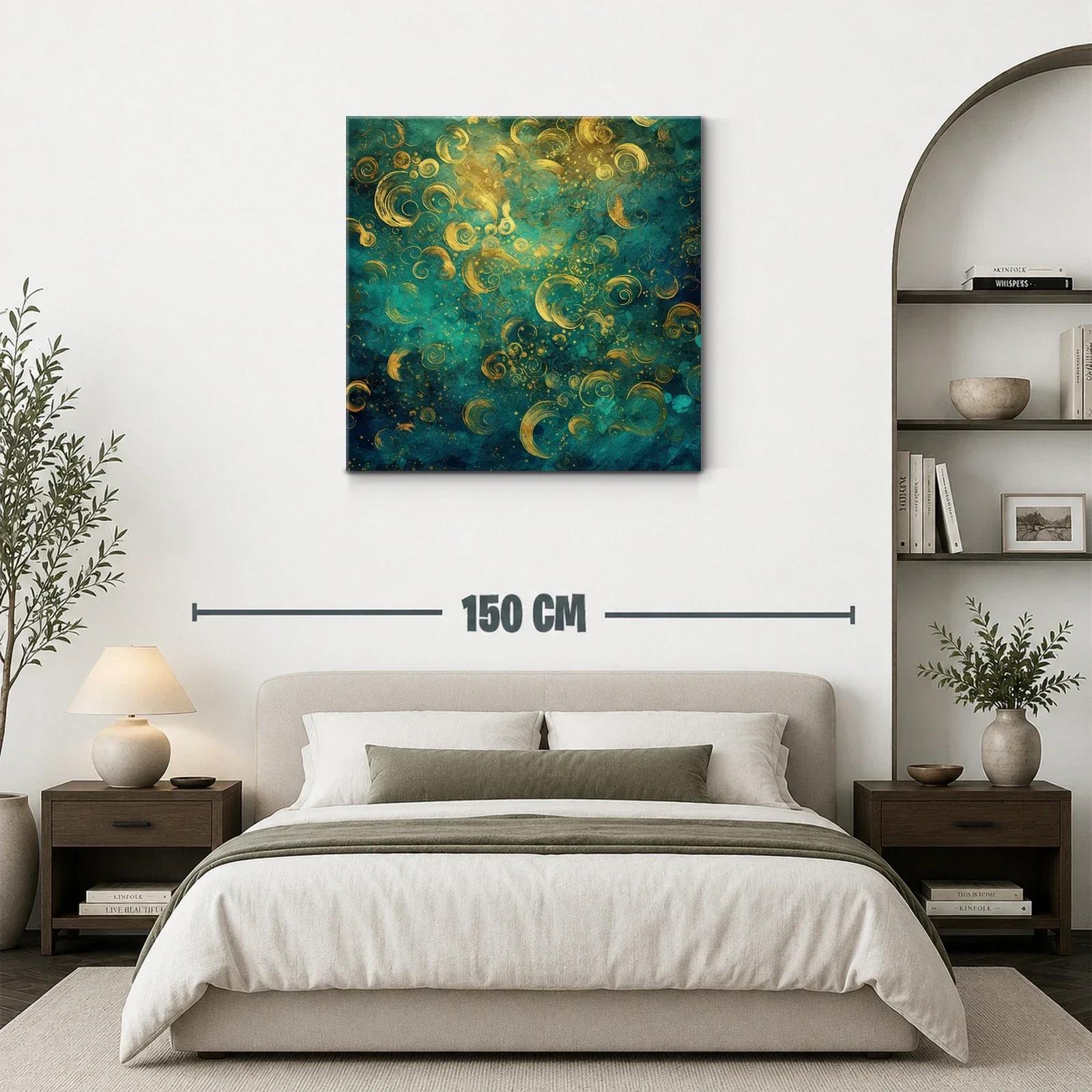 Composición abstracta con espirales doradas y fondo turquesa — miniatura 3