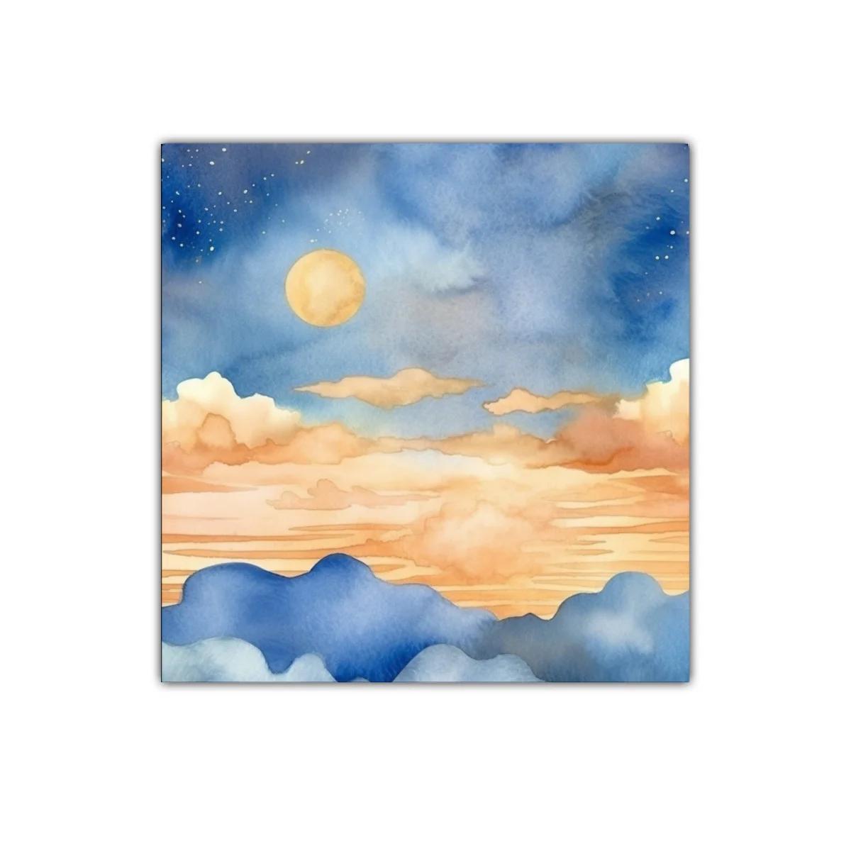 Paisaje nocturno con luna y montañas en tonos suaves