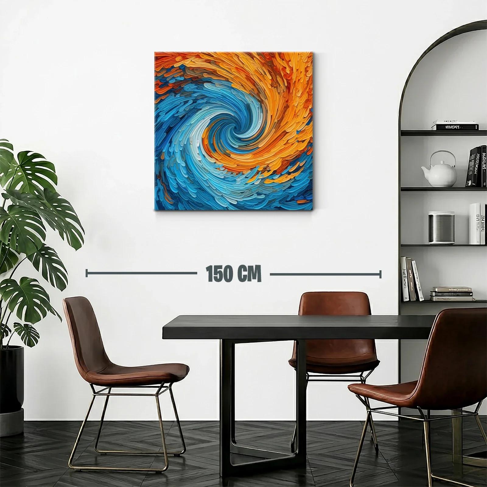 Cuadro abstracto con remolino de tonos azules y anaranjados — miniatura 2