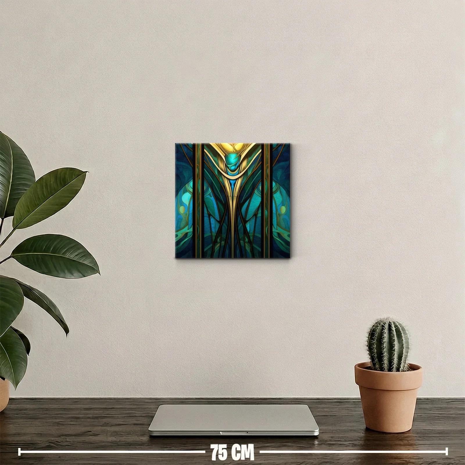 Cuadro abstracto con motivos dorados y turquesas vibrantes — miniatura 2