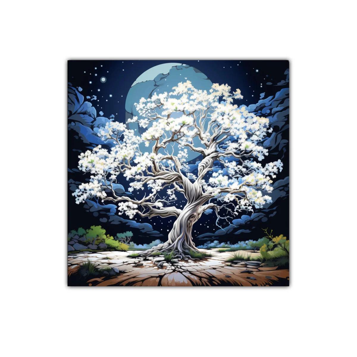 Árbol Blanco Brillando Bajo La Luna Llena