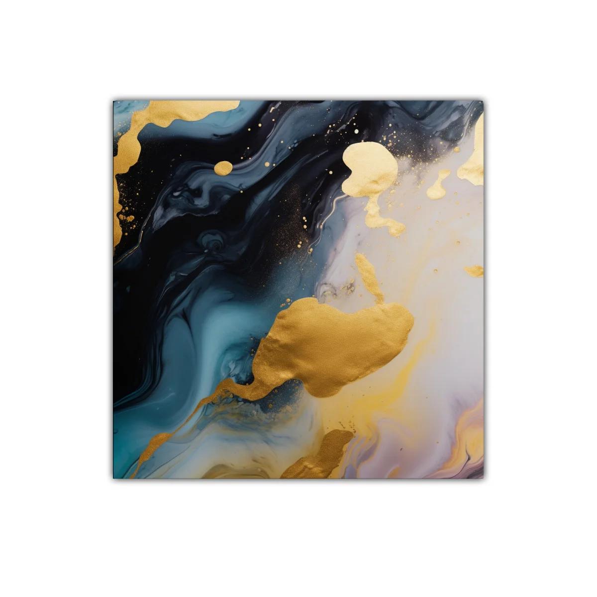 Cuadro abstracto con destellos dorados y tonos profundo azul — imagen principal