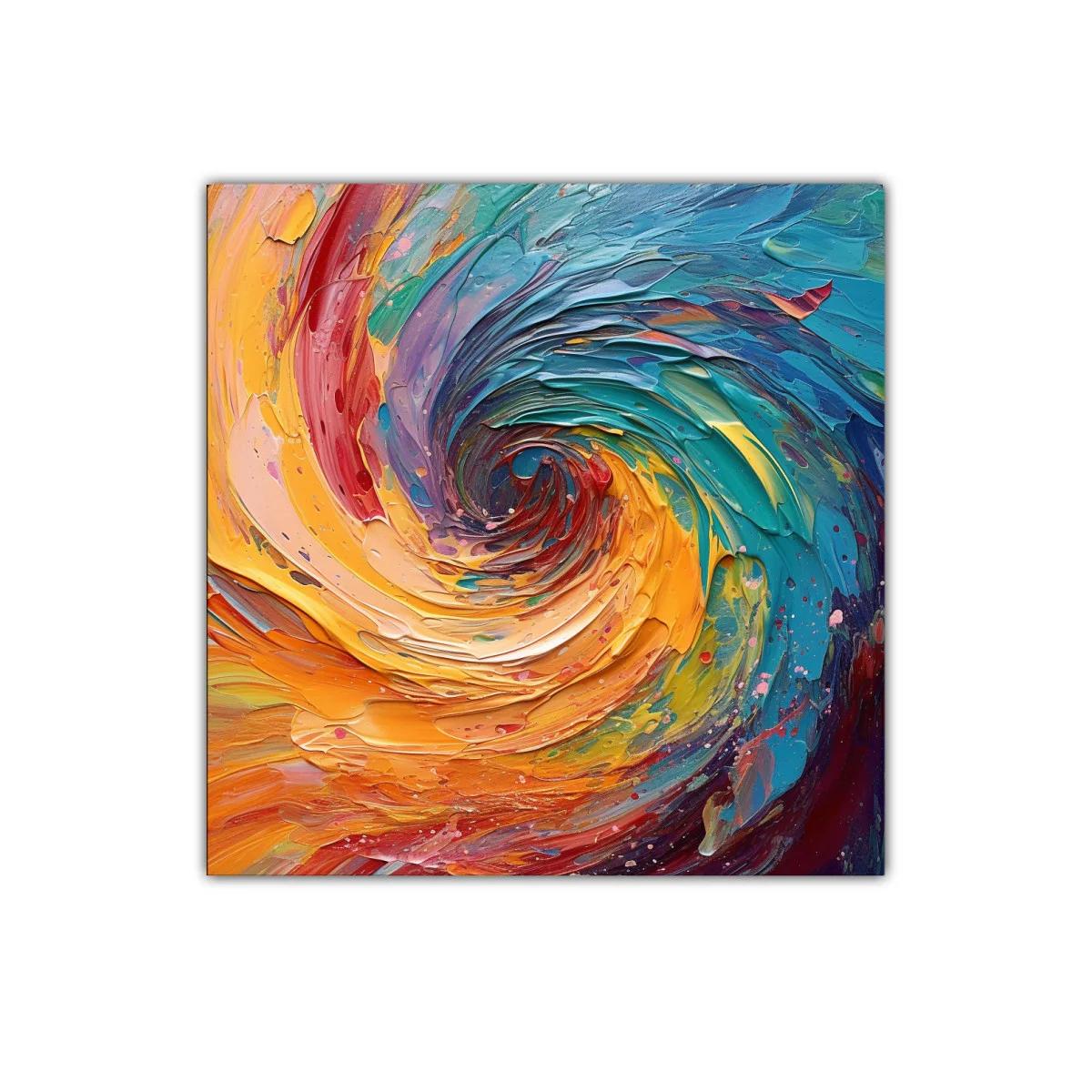 Cuadro abstracto en espiral con vibrantes colores cálidos y fríos — miniatura 1