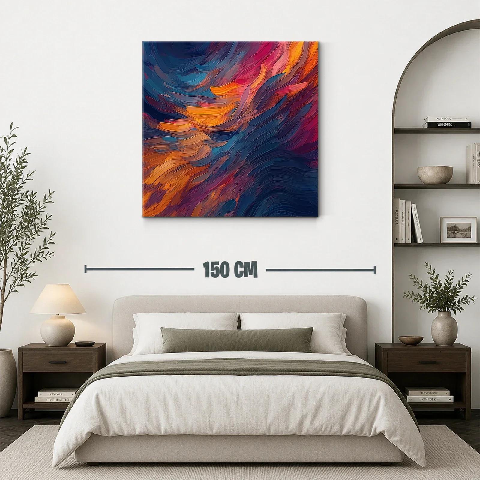 Cuadro abstracto con tonos cálidos y azules profundos — miniatura 3