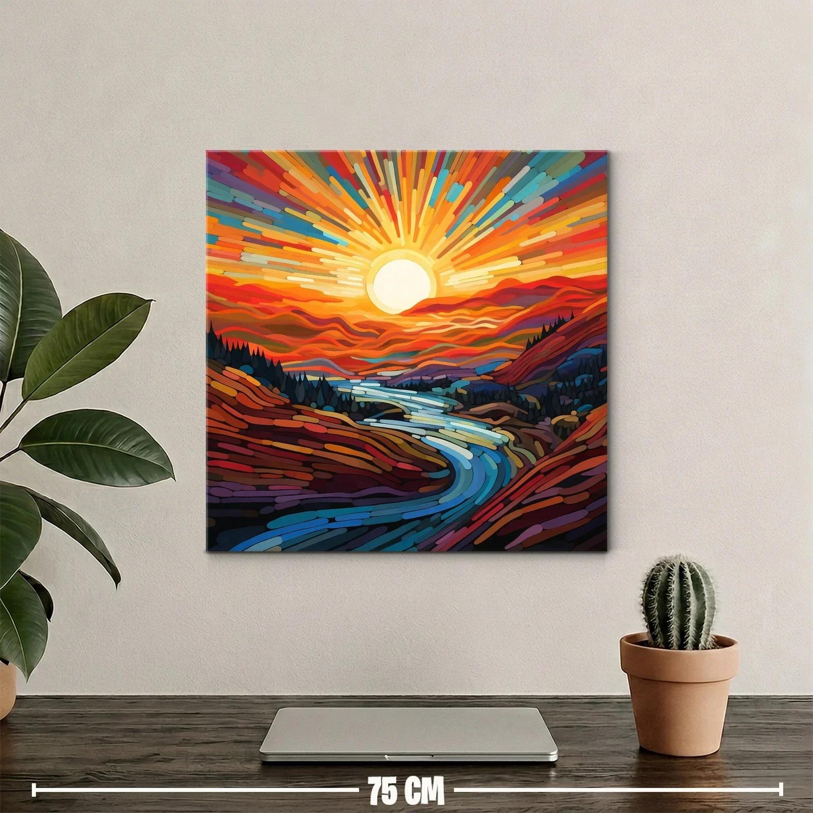 Paisaje vibrante con río y sol radiante al amanecer — miniatura 2